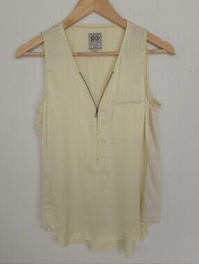 Go By Go Silk Iconic Zippy Tank Luxe Blouse Pale Yellow 100% Silk Top Sz S
